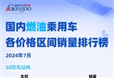 2024年7月國內(nèi)新能源&燃油乘用車銷量排行榜