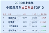 2025年上半年中国乘用车出海 谁在领航？