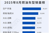 2025年8月燃油车型/新能源车型销量榜