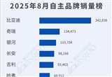 比亚迪一骑绝尘 8月乘用车自主品牌销量榜